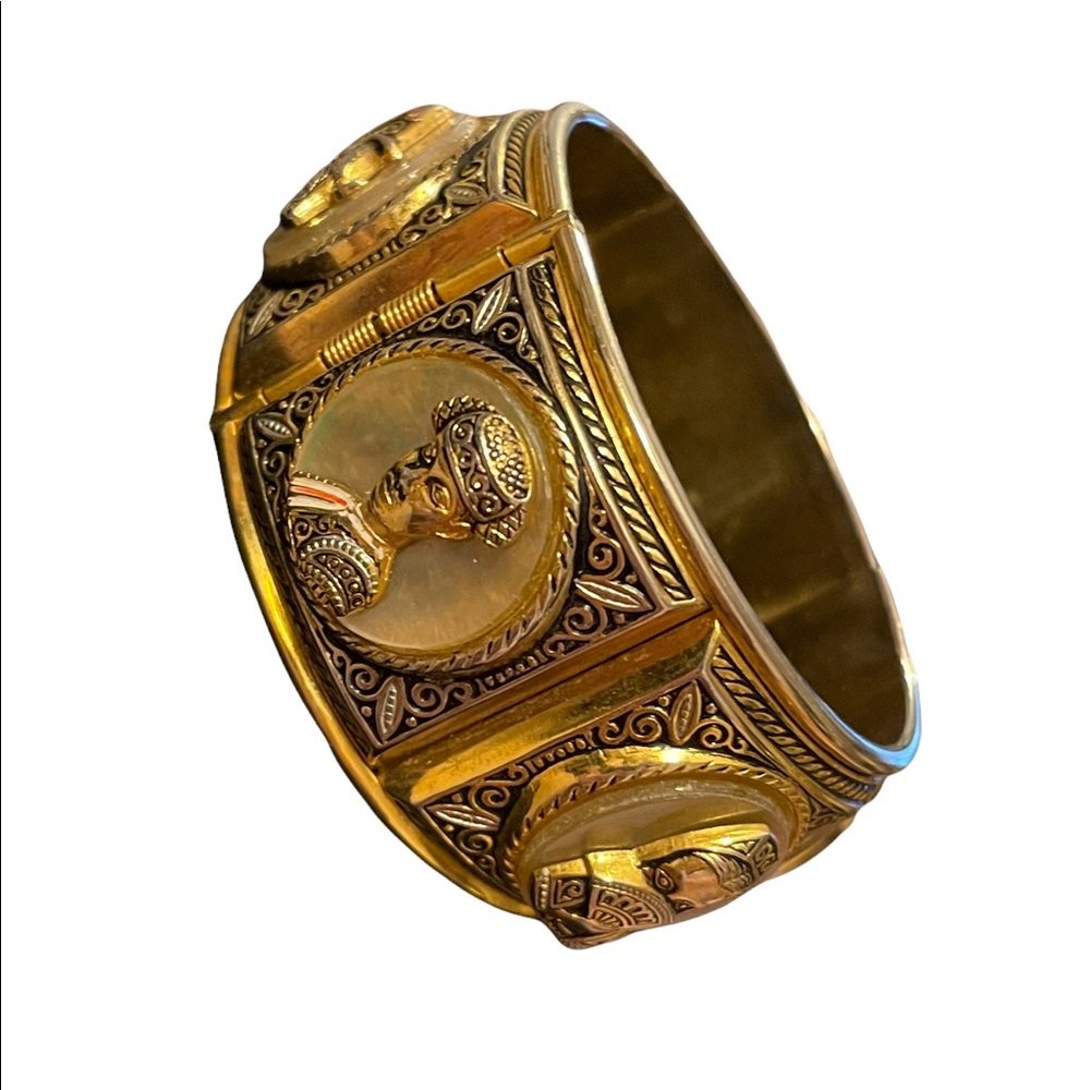 Vintage 1940 Gold plated Damascene Bangle bracelet matador bull flamencio Dancer - Picture 2 of 10